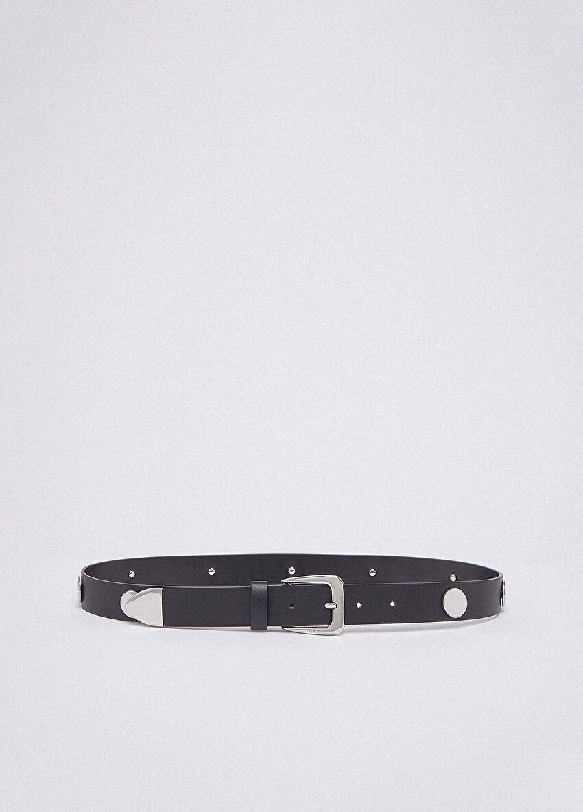 Siyah Deri Troklu 3 Cm Kemer