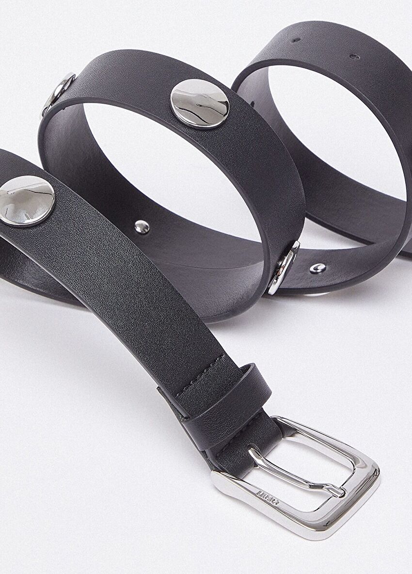 Siyah Deri Troklu 3 Cm Kemer