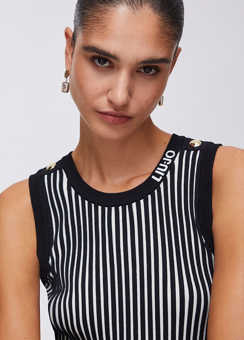 Siyah / Beyaz Çizgili Örme Bluz