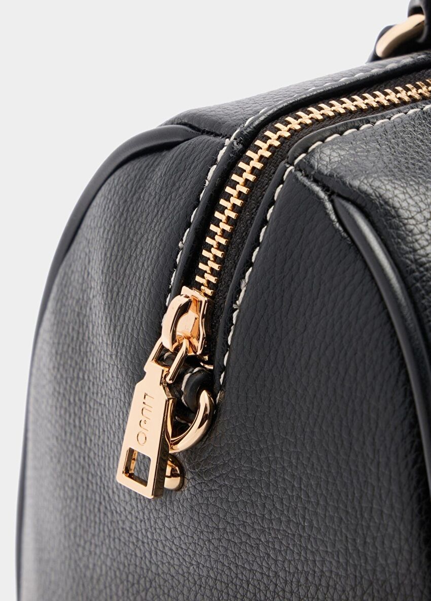 Siyah Deri Askılı Küçük Satchel Çanta