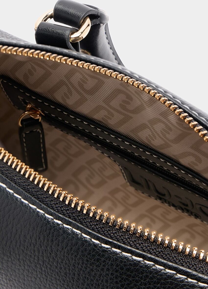 Siyah Deri Askılı Küçük Satchel Çanta