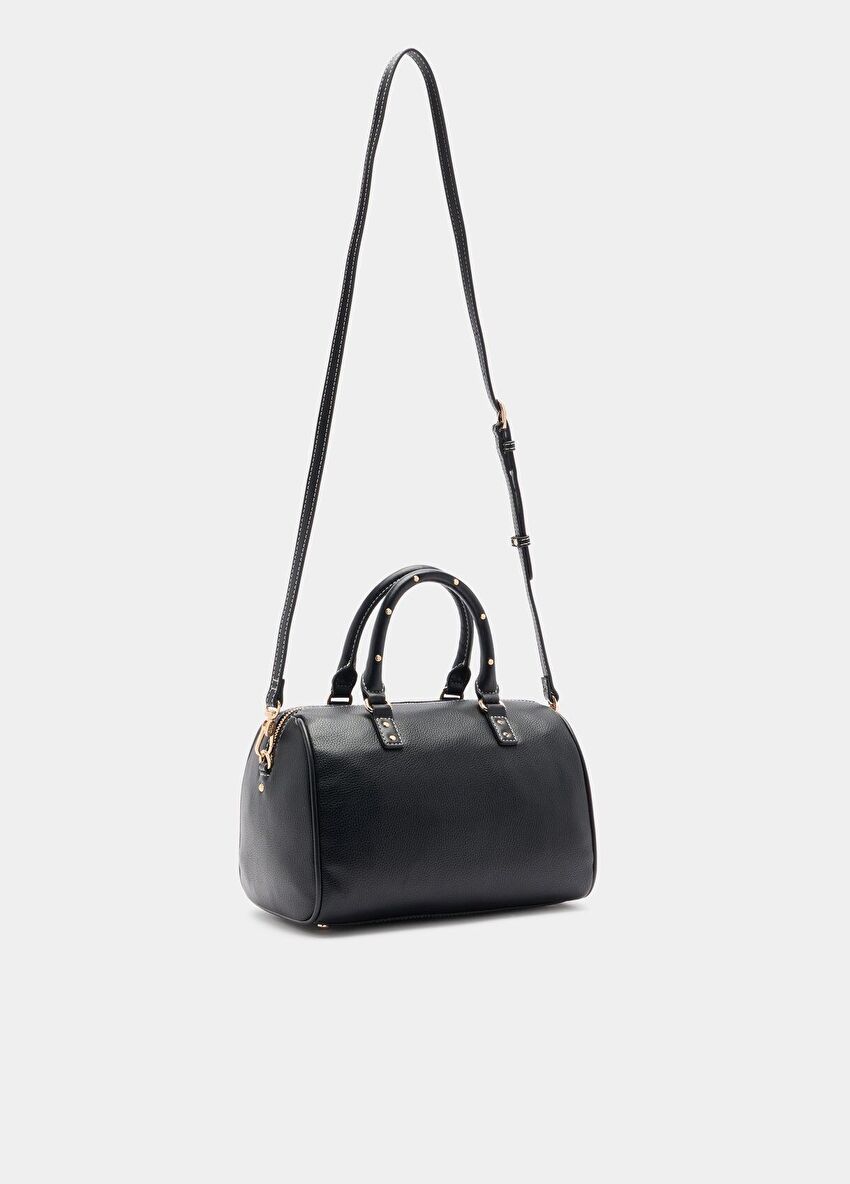 Siyah Deri Askılı Küçük Satchel Çanta