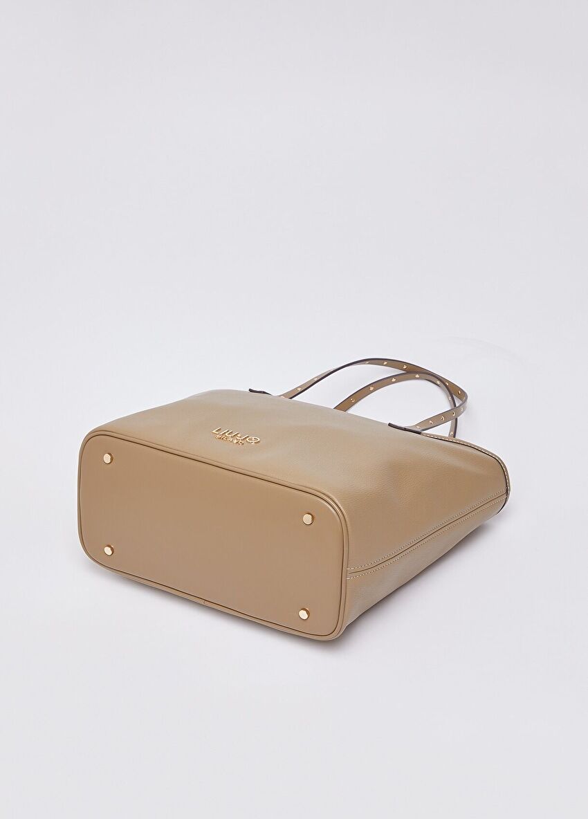 Bej Deri Büyük Boy Tote Çanta