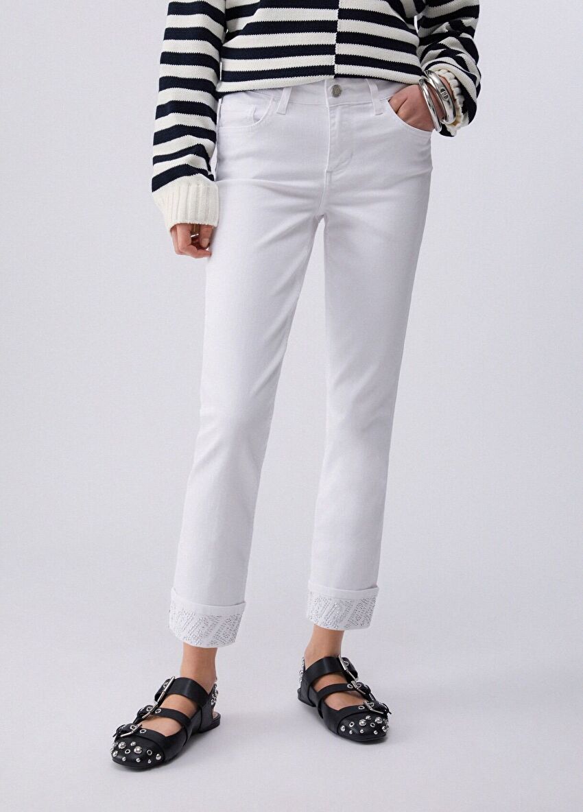 Taşlı Paça Detaylı Skinny Pantolon