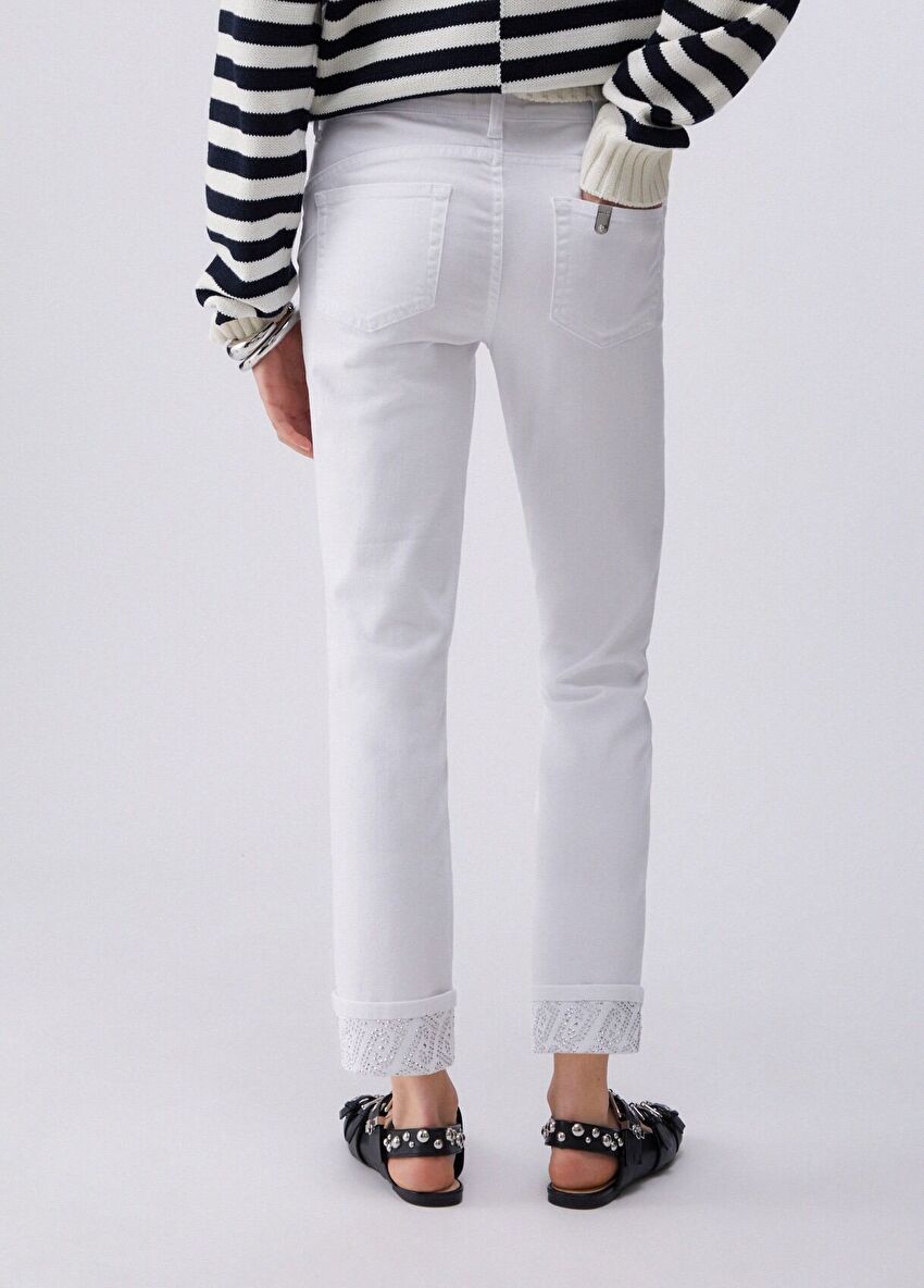 Taşlı Paça Detaylı Skinny Pantolon