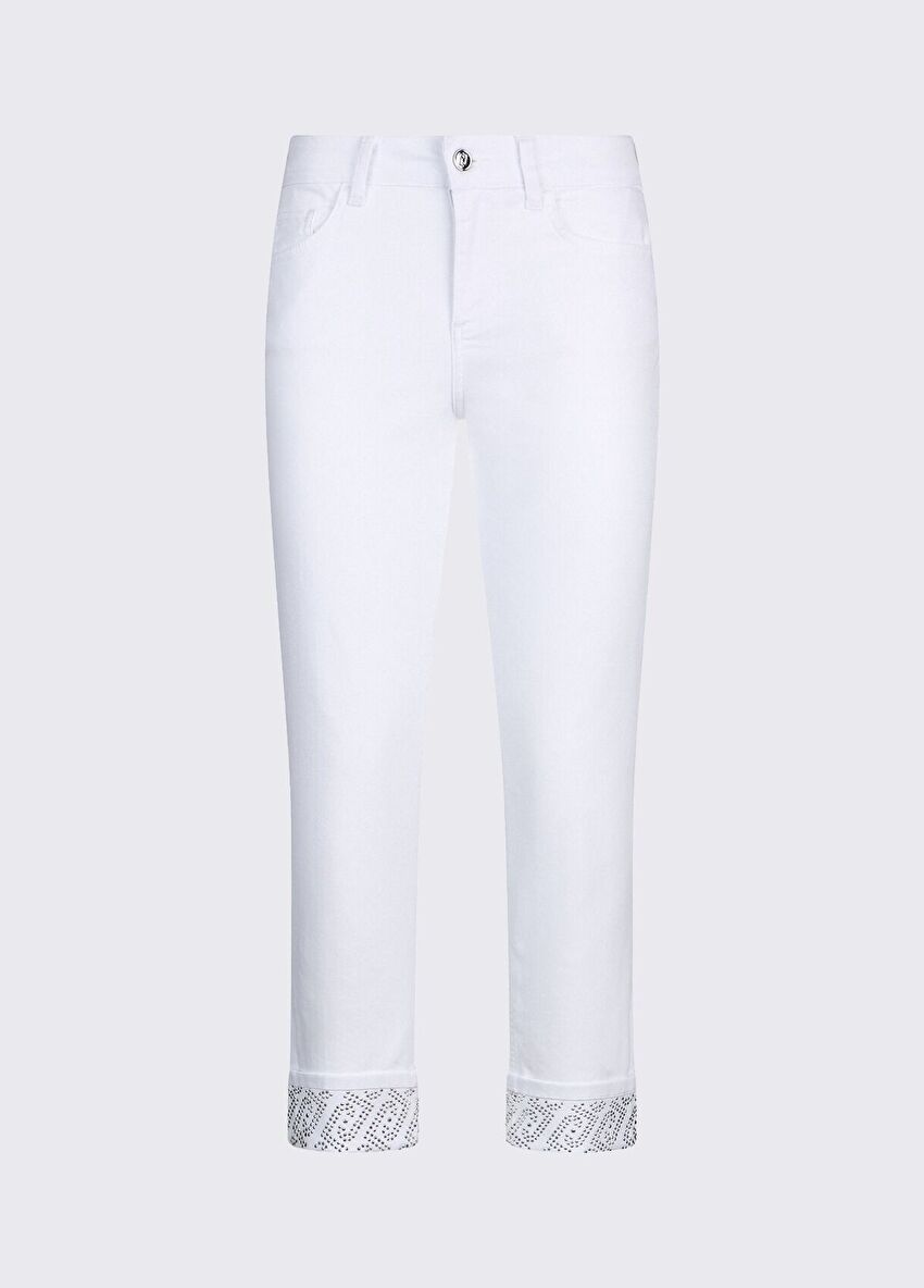 Beyaz Taş Detaylı Skinny Kadın Denim Pantolon