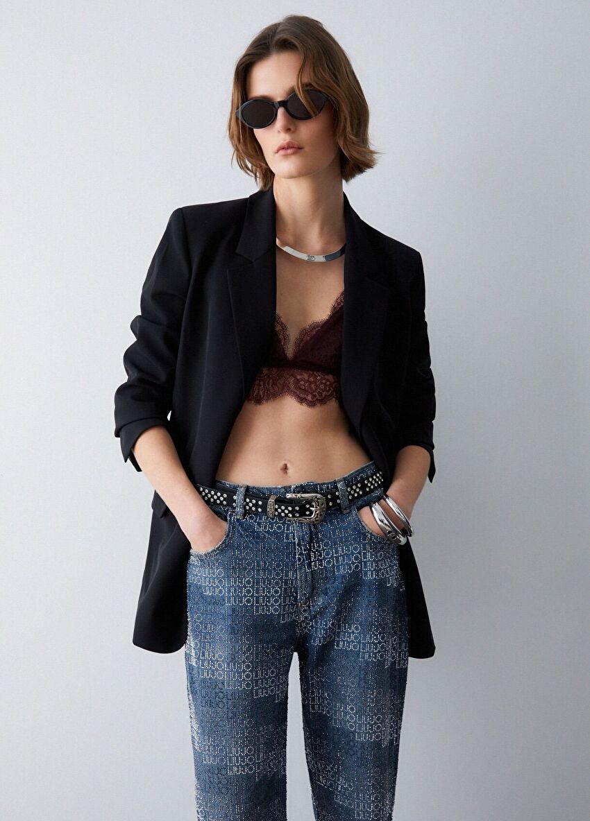 Mavi Düz Kesim Yüksek Bel Denim Pantolon