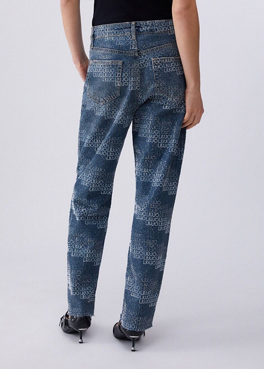 Mavi Düz Kesim Yüksek Bel Denim Pantolon