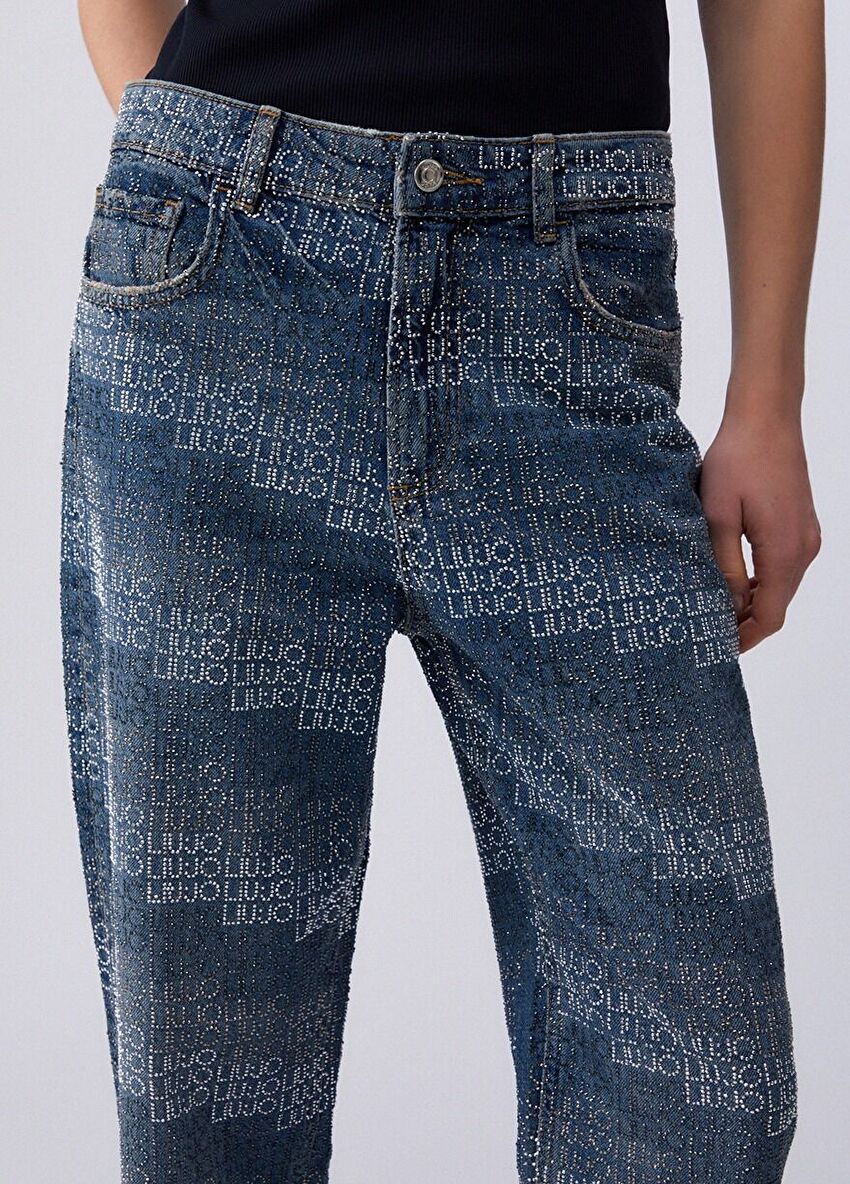 Mavi Düz Kesim Yüksek Bel Denim Pantolon