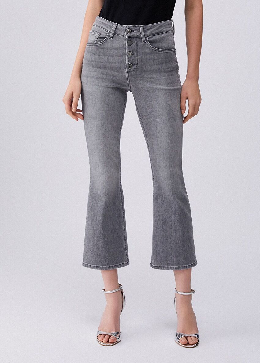 Gri Princess Yüksek Bel Denim Pantolon