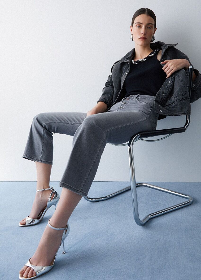 Gri Princess Yüksek Bel Denim Pantolon