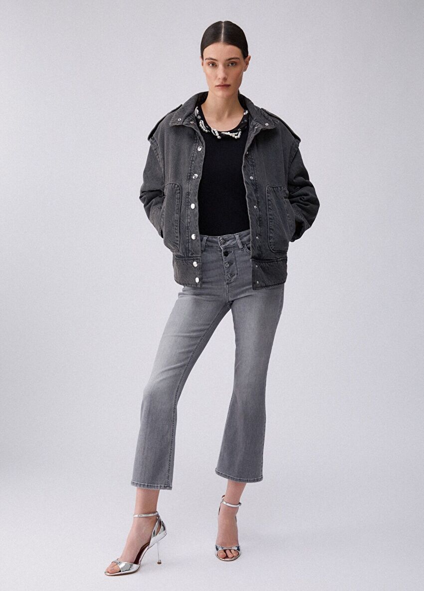 Gri Princess Yüksek Bel Denim Pantolon