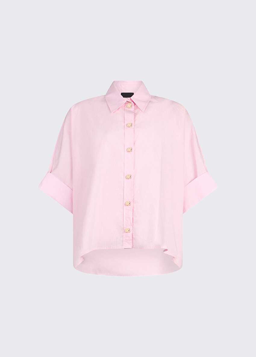 Pembe Kısa Kollu Oversize Gömlek