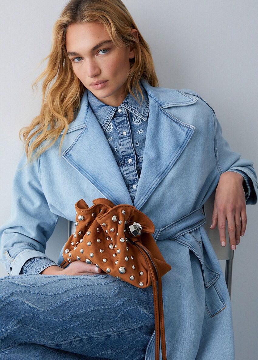 Taba Süet Troklu Büzgülü Küçük Boy Hobo Çanta