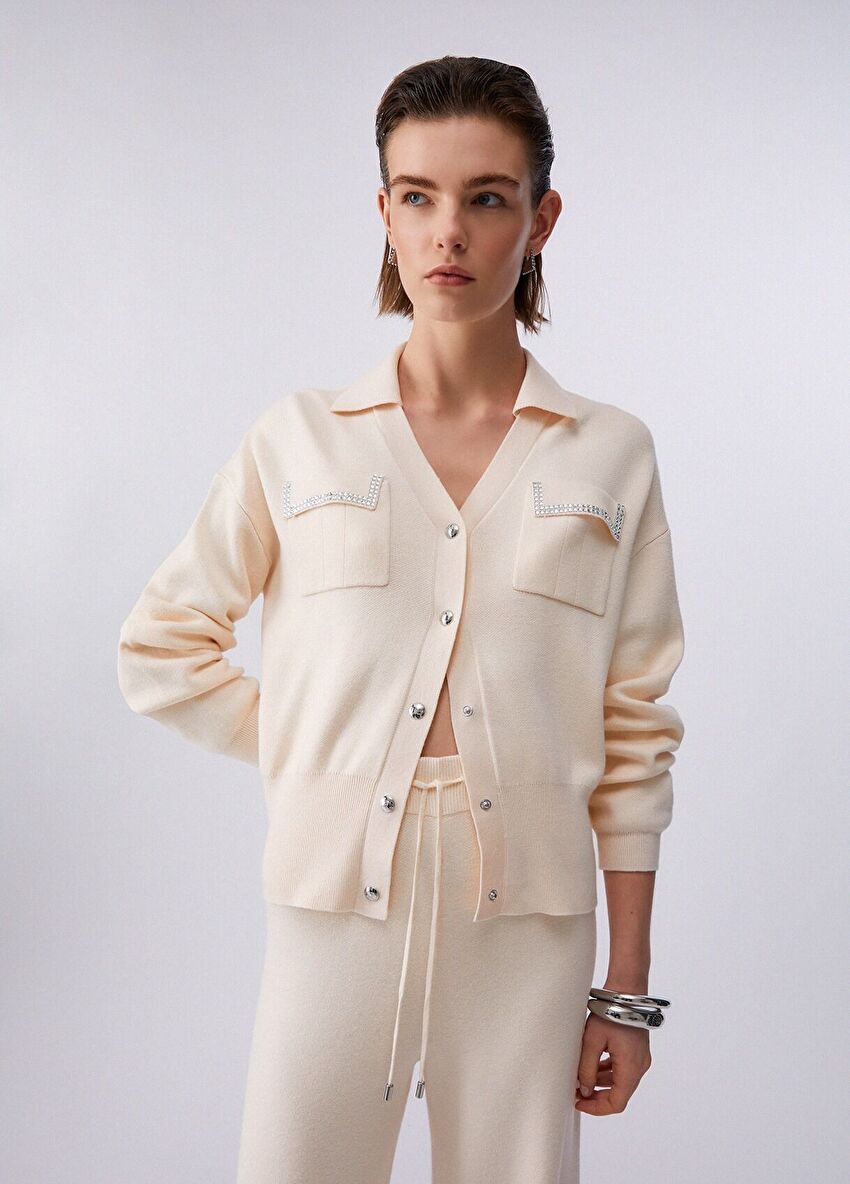 Açık Sarı Açık Yaka Örme Üst