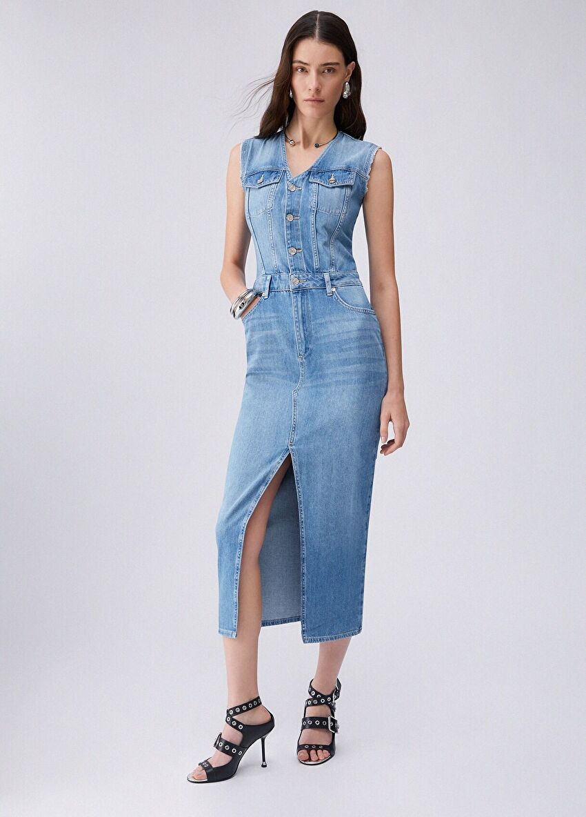 Mavi Yelek Denim Elbise