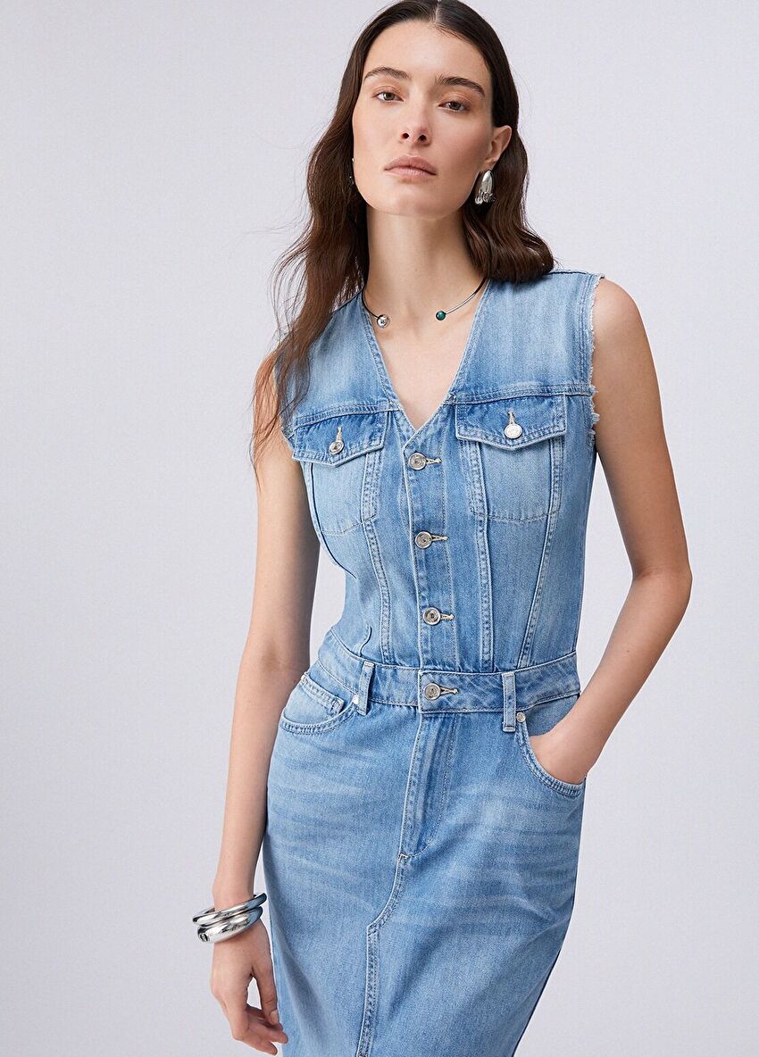 Mavi Yelek Denim Elbise