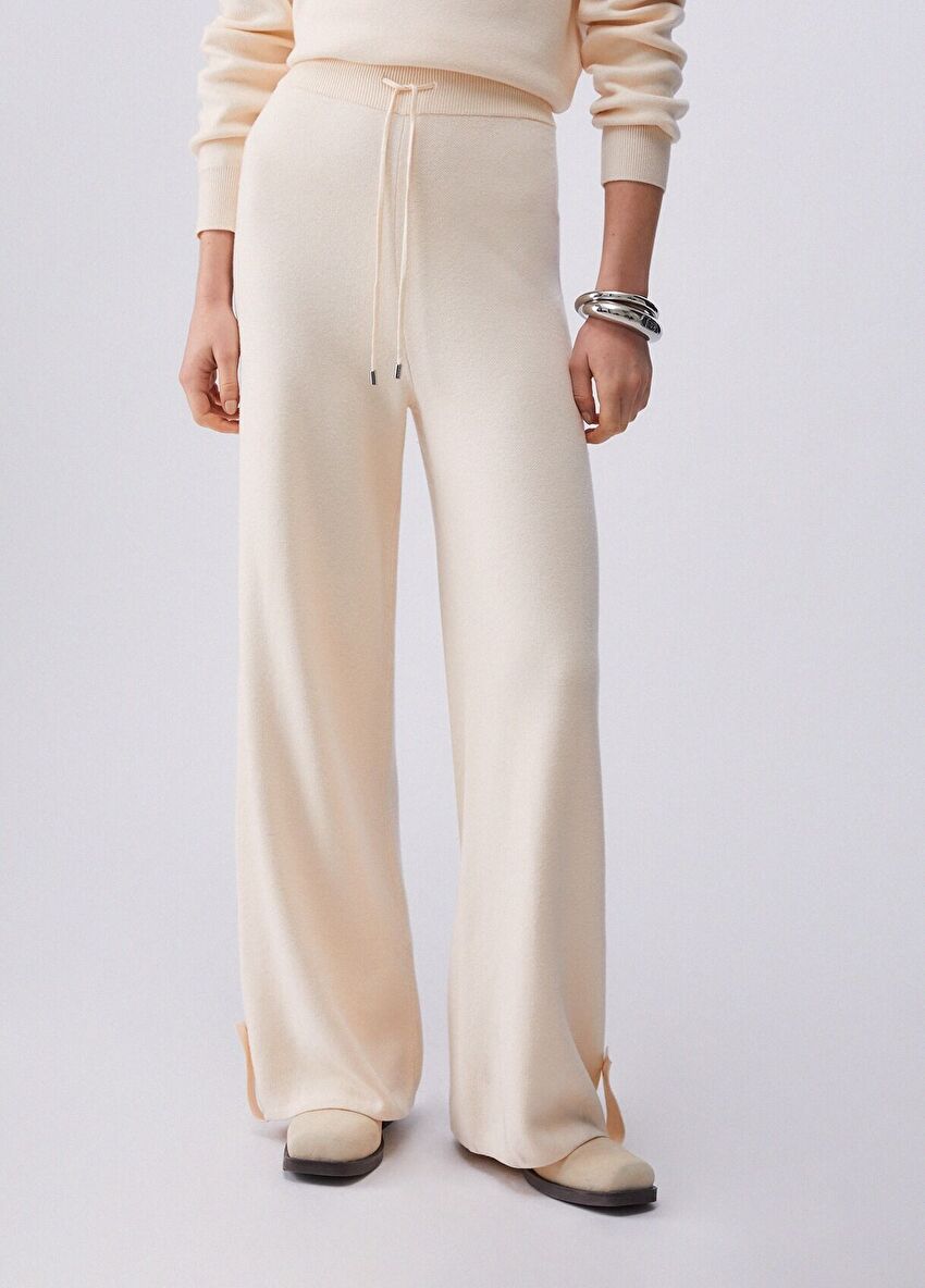 Açık Sarı Triko Uzun Pantolon