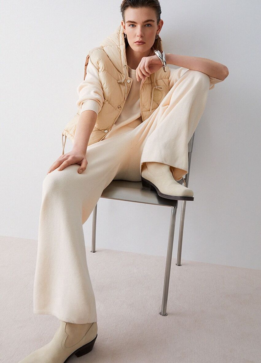 Açık Sarı Triko Uzun Pantolon