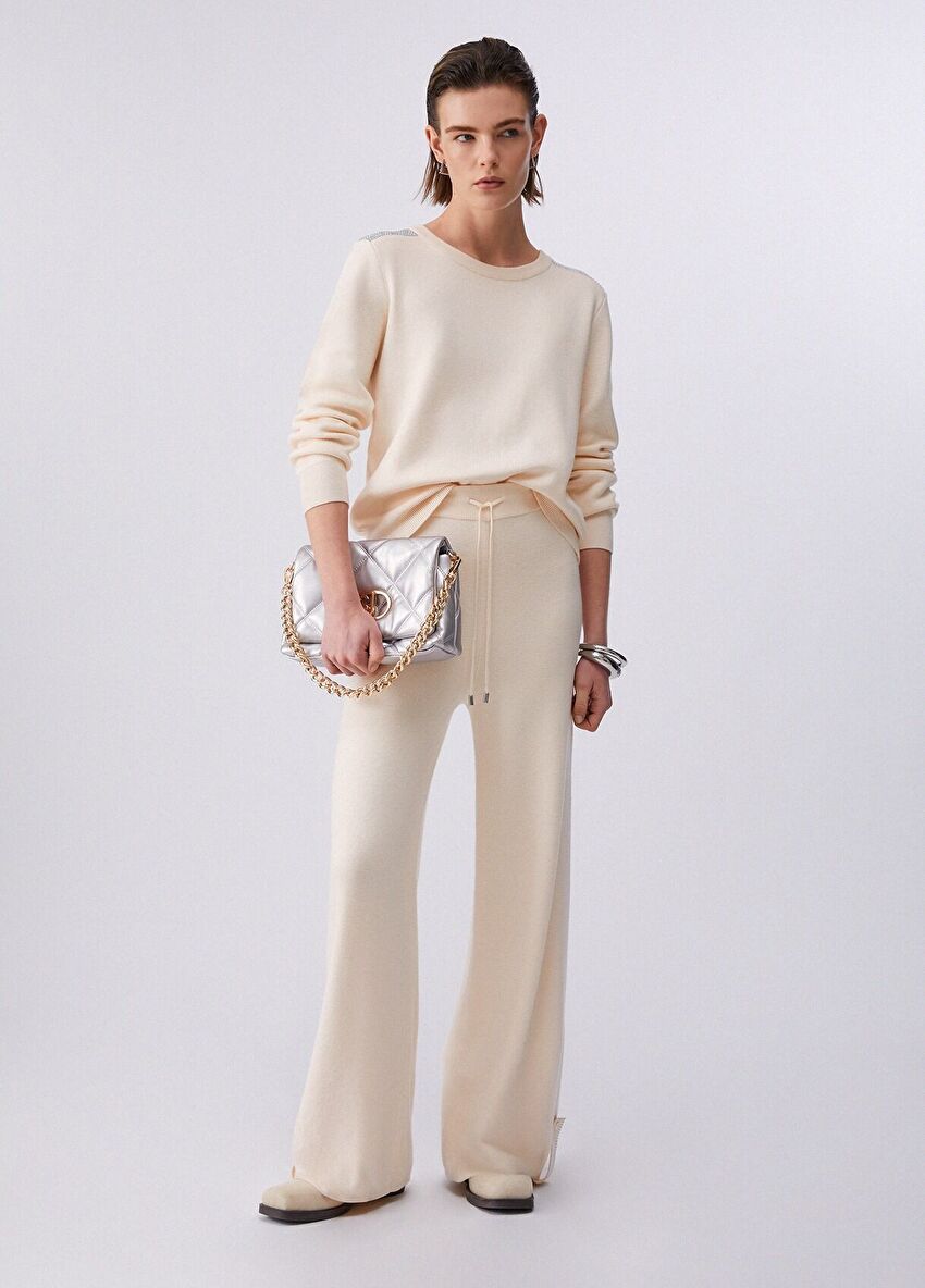 Açık Sarı Triko Uzun Pantolon