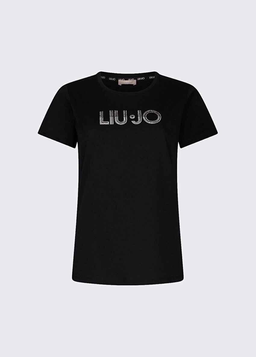 Siyah Taşlı Kısa Kollu T-Shirt