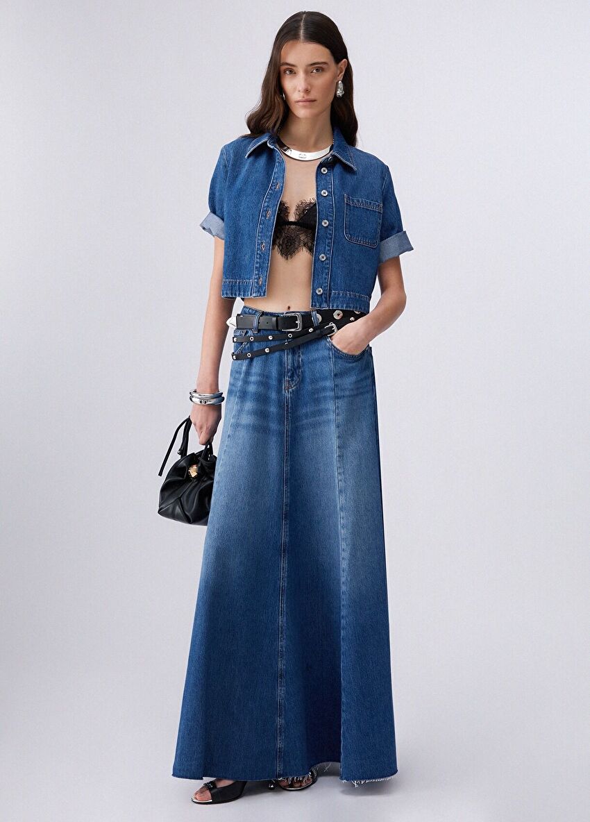 Koyu Mavi Kısa Kollu Tencel Denim Gömlek