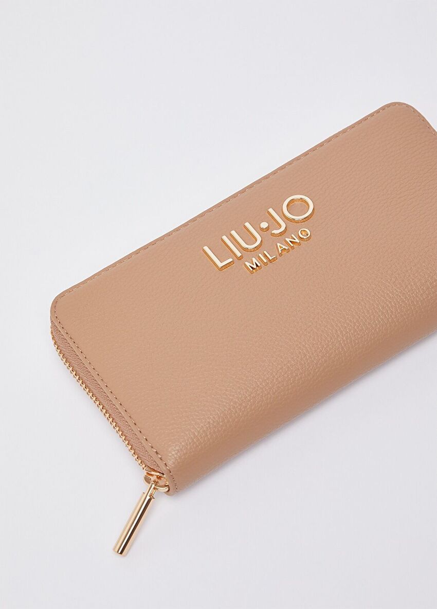 Bej Büyük Fermuarlı Cüzdan