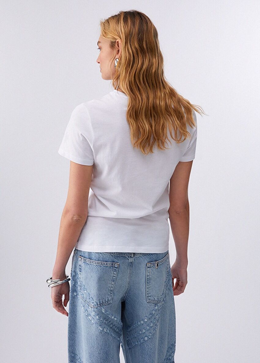 Beyaz Kısa Kollu Moda Tişört