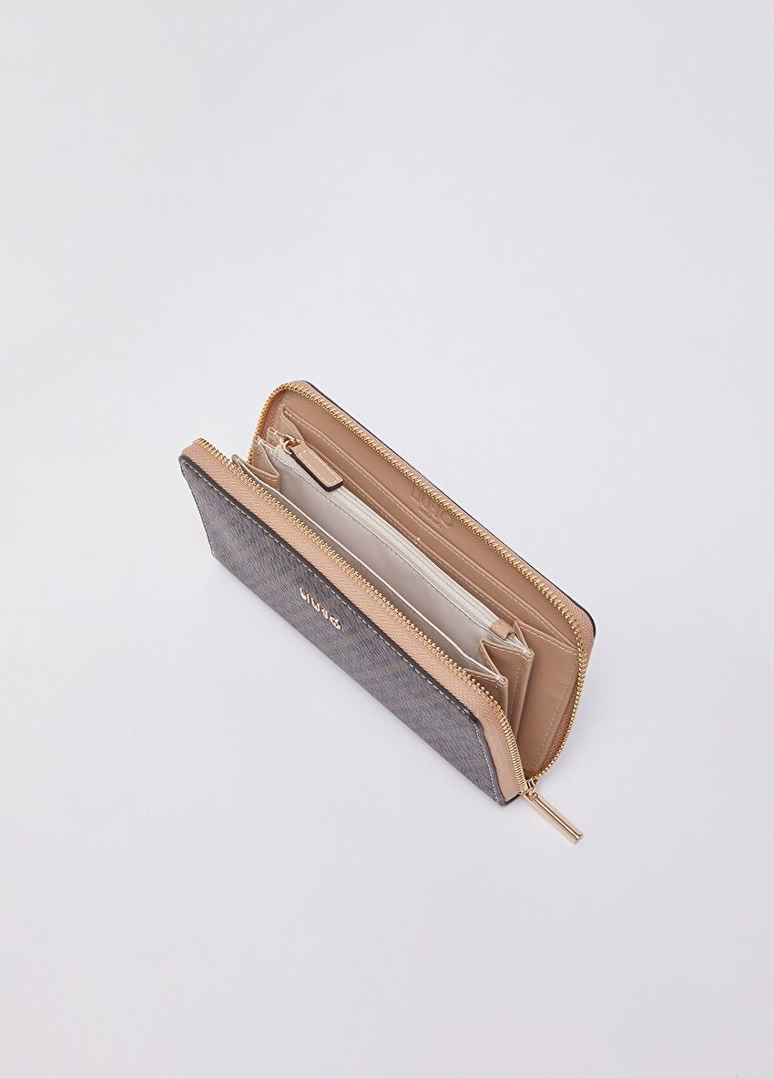 Kahverengi / Pudra Büyük Fermuarlı Cüzdan