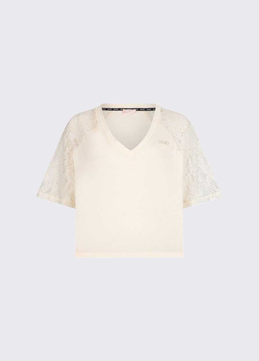 Beyaz Kısa Kollu Moda Tişört