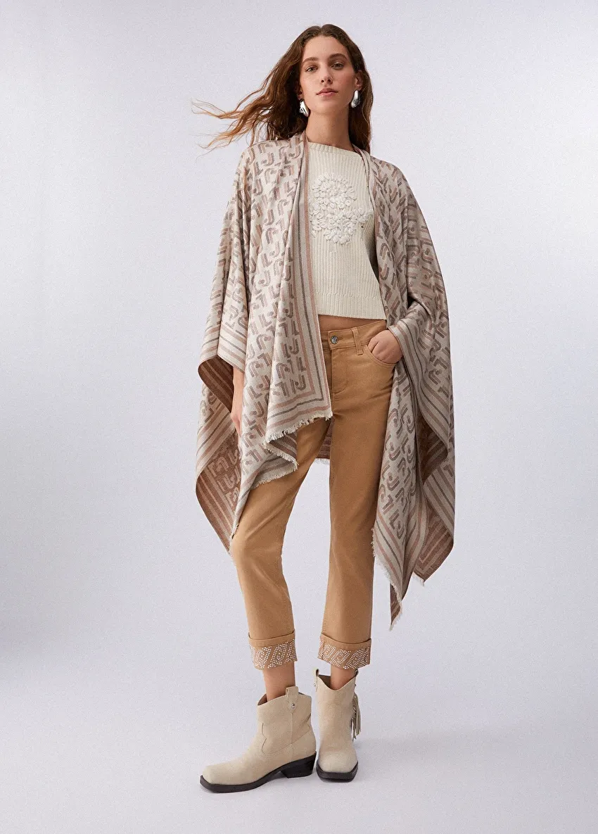 Kahverengi Lurex Detaylı Panço