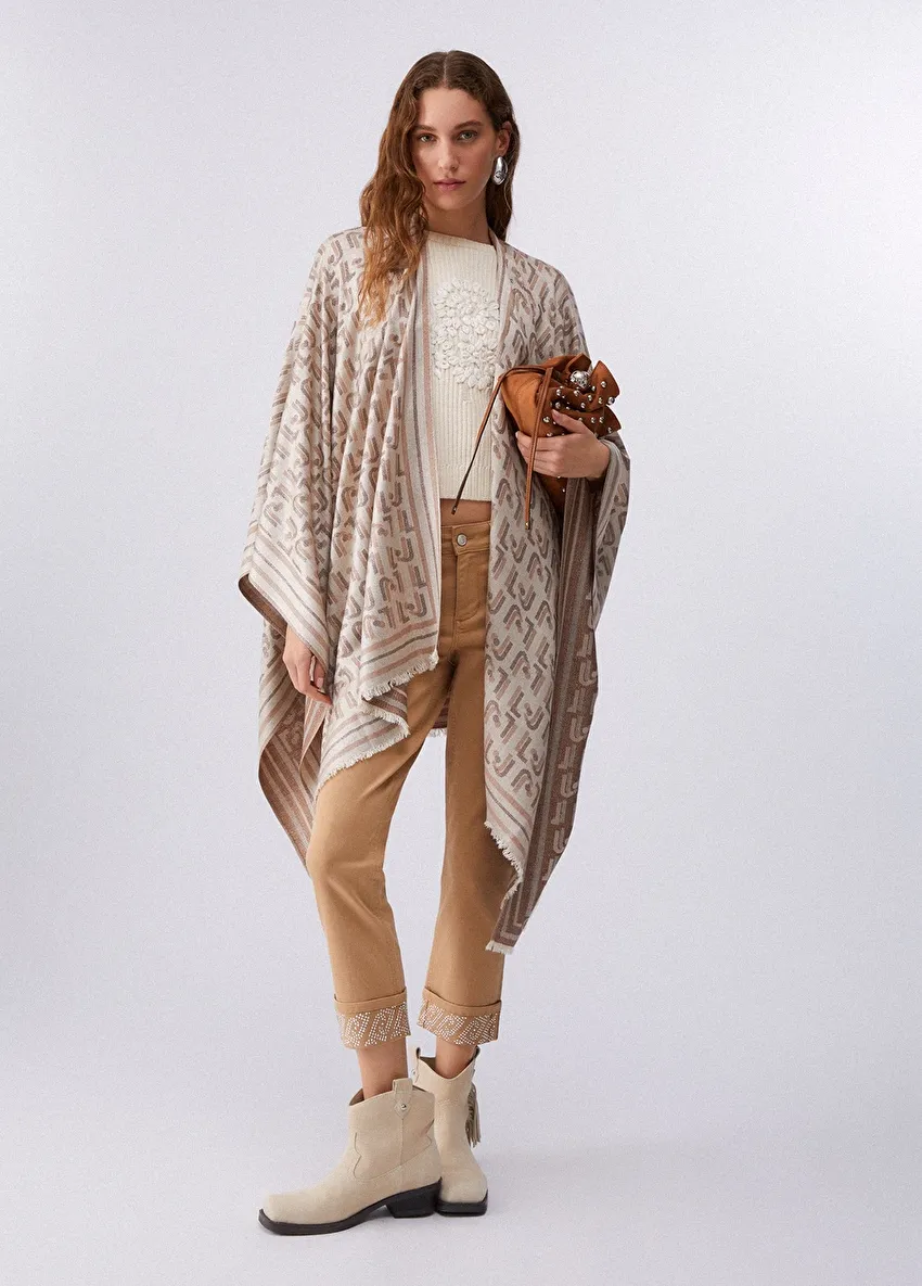 Kahverengi Lurex Detaylı Panço