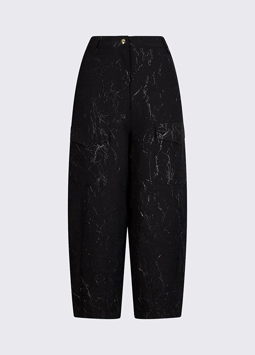 Siyah Metalik Jakarlı Pantolon