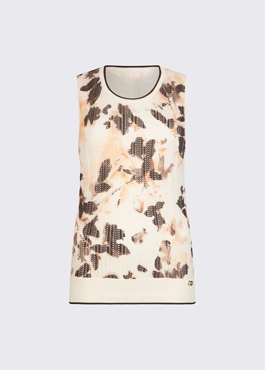 Desenli Bisiklet Yaka Ajur Örme Bluz