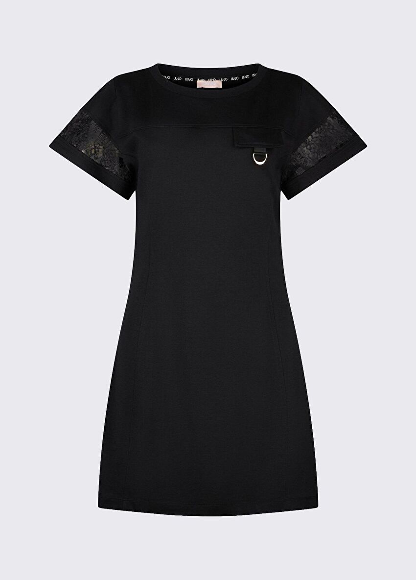 Siyah Dantelli Mini Elbise