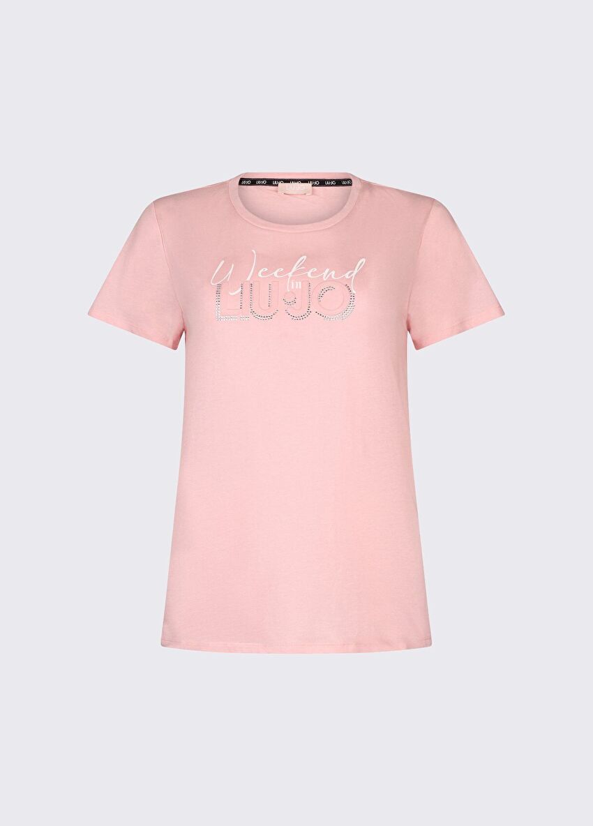 Pembe Kısa Kollu Moda Tişört