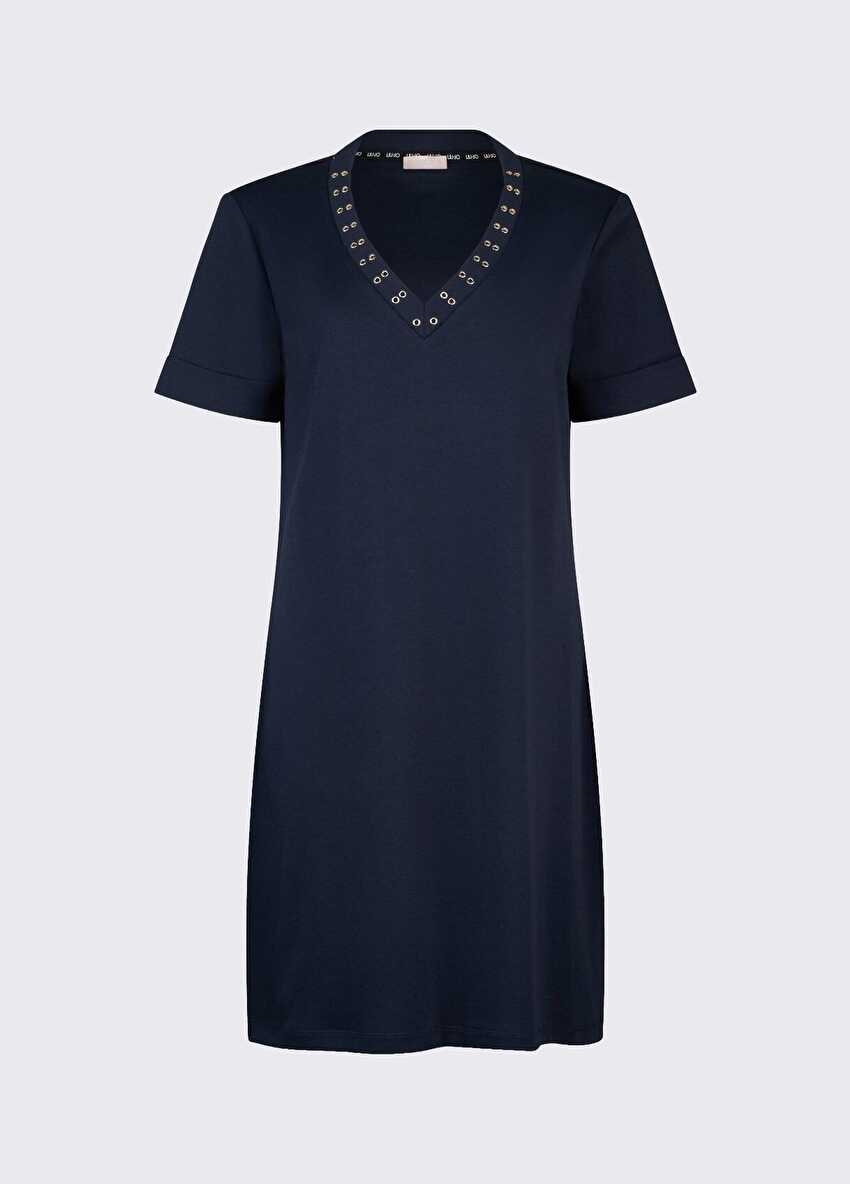Lacivert Jersey Birleşik Elbise