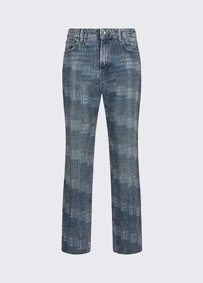 Mavi Düz Kesim Yüksek Bel Denim Pantolon