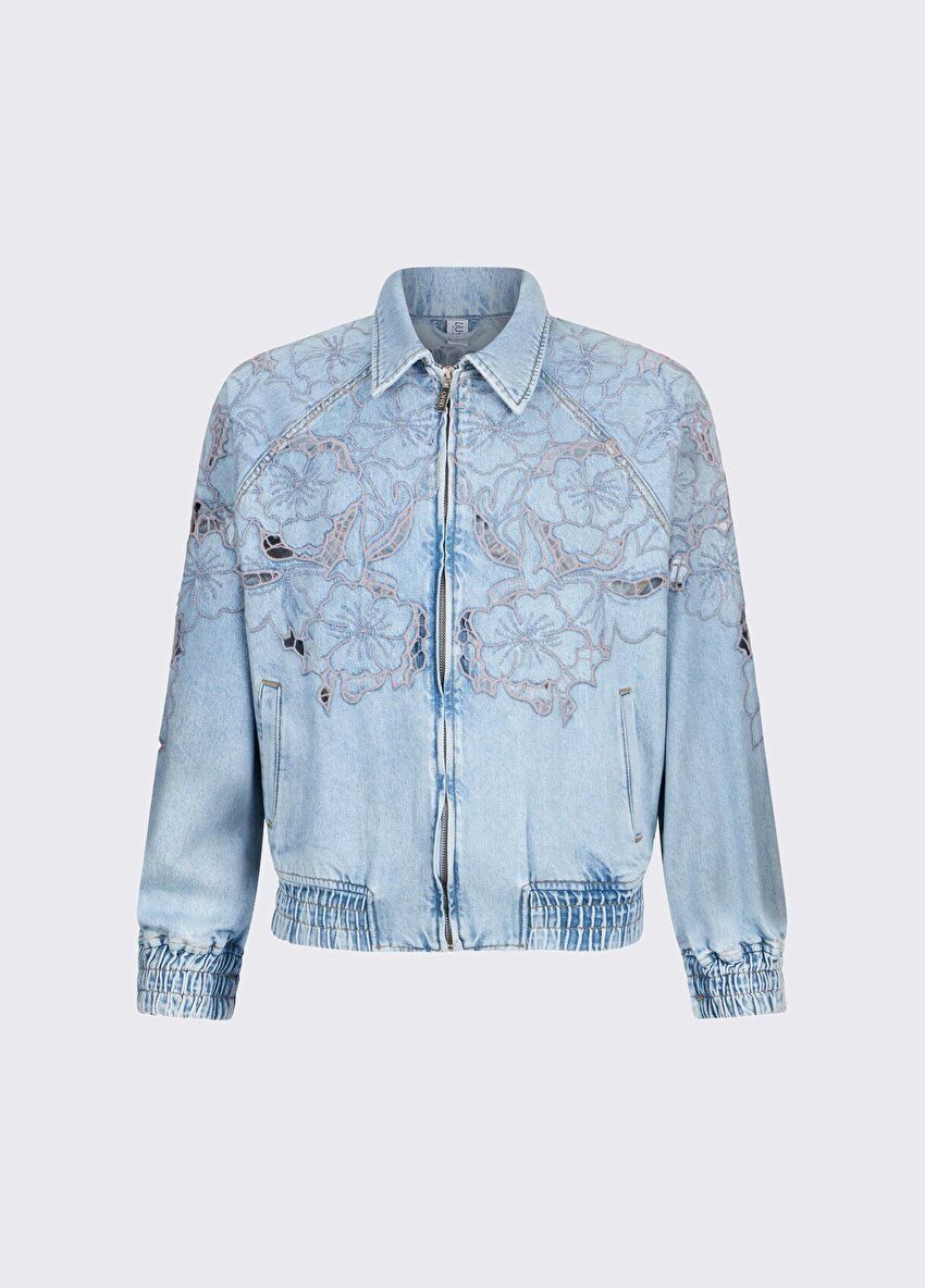 Mavi Işlemeli Denim Bomber Ceket