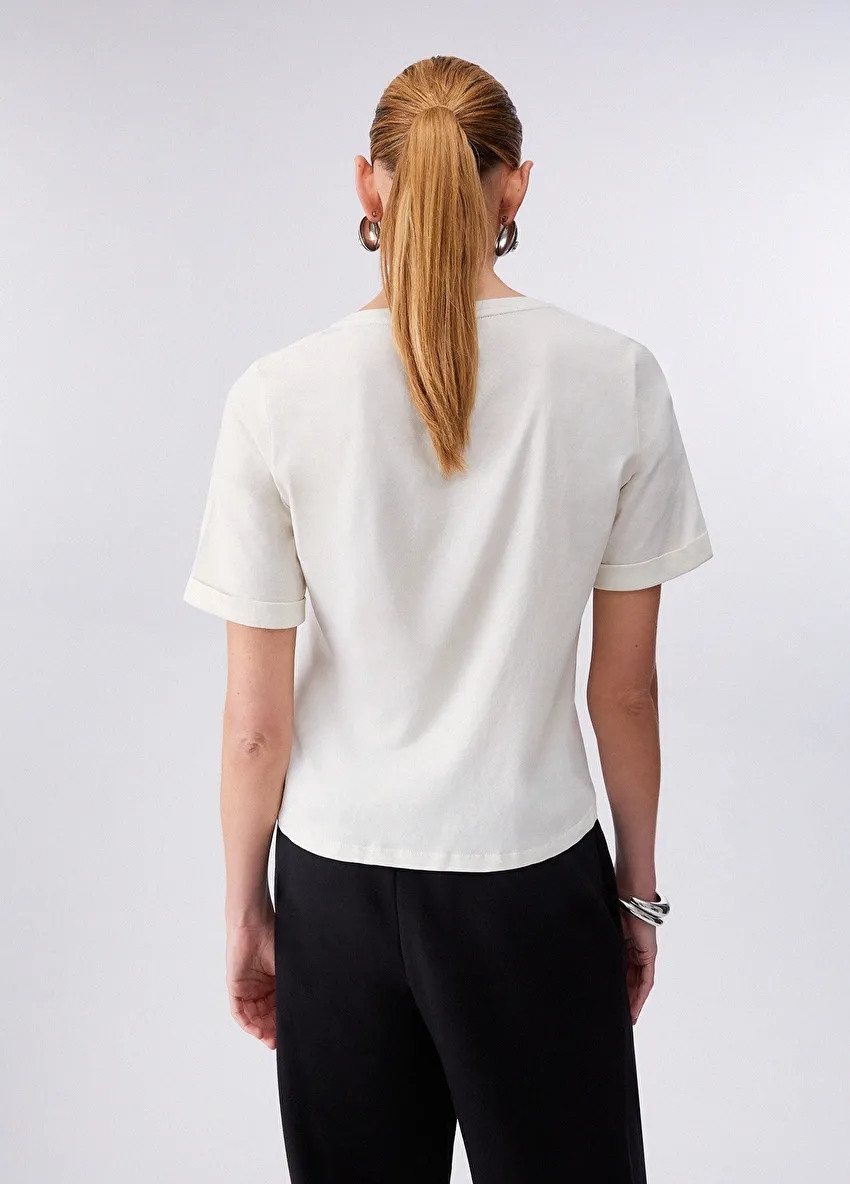 Beyaz Kısa Kollu Moda Tişört