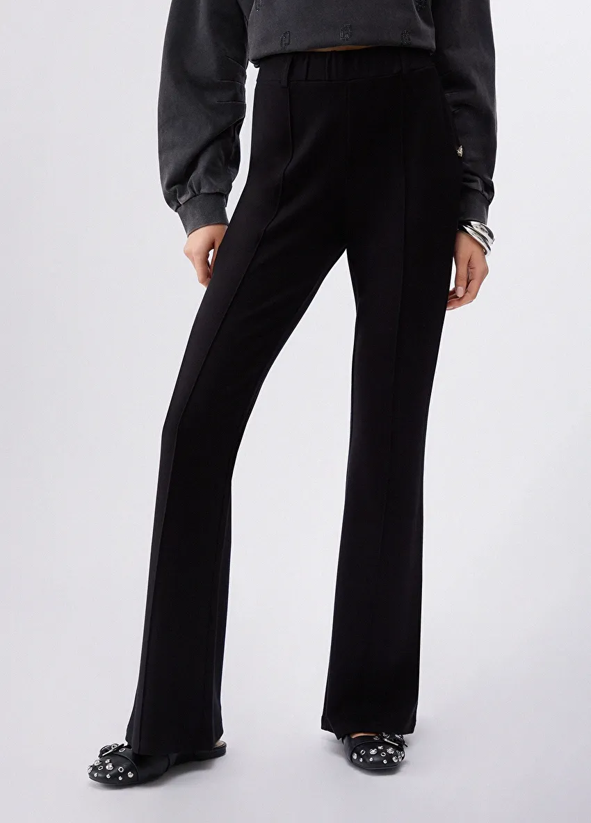 Siyah Flare Jersey Pantolon