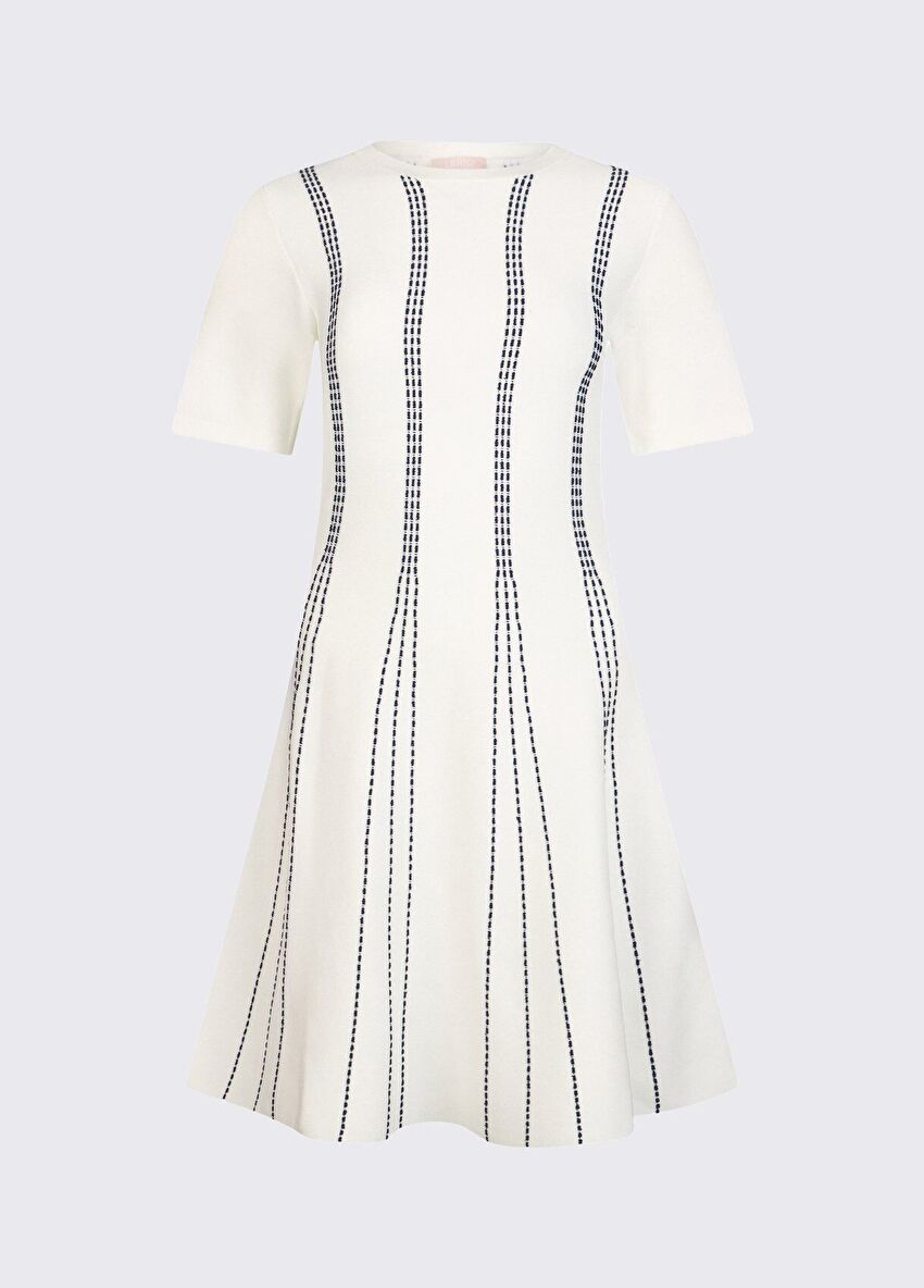 Beyaz / Lacivert Triko Elbise