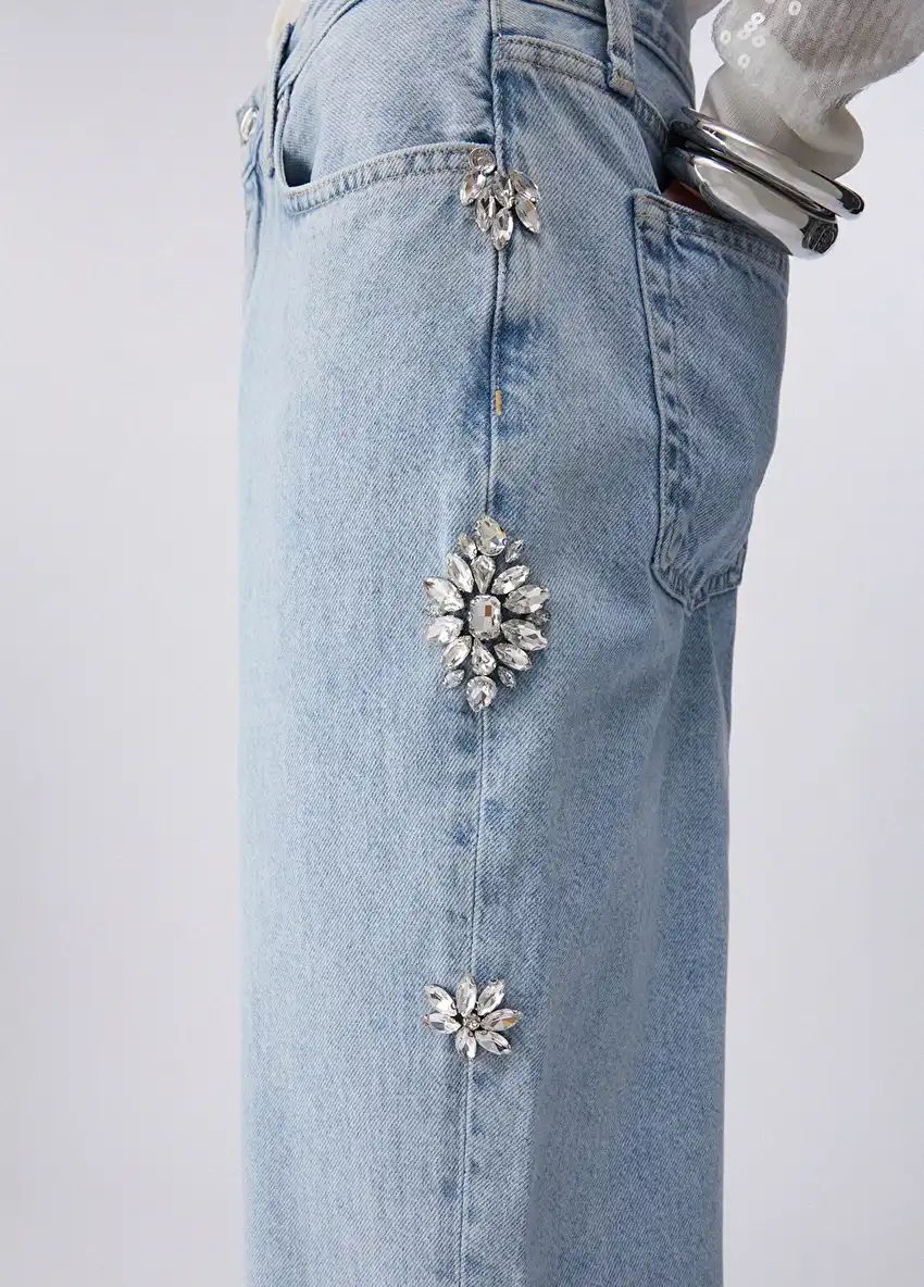 Mavi Zımba Detaylı Straight Pantolon