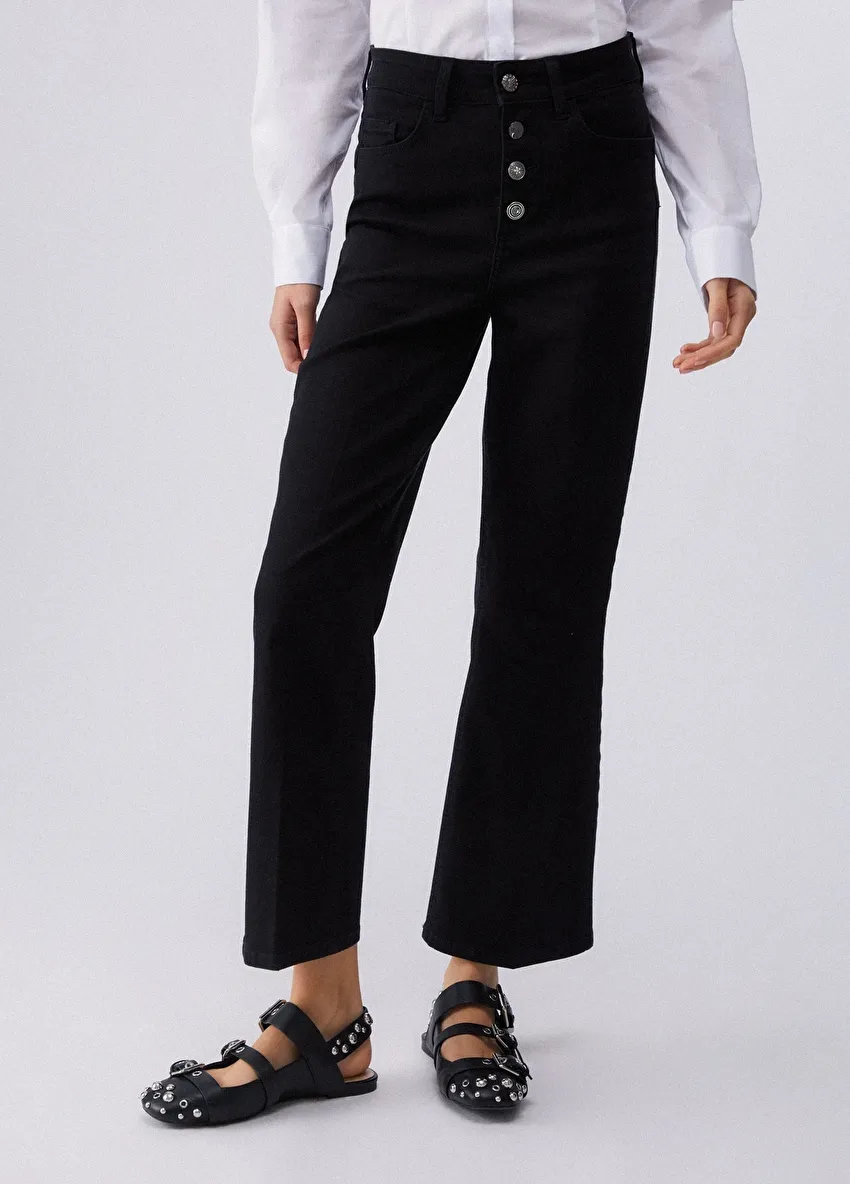 Düğmeli Denim Pantolon