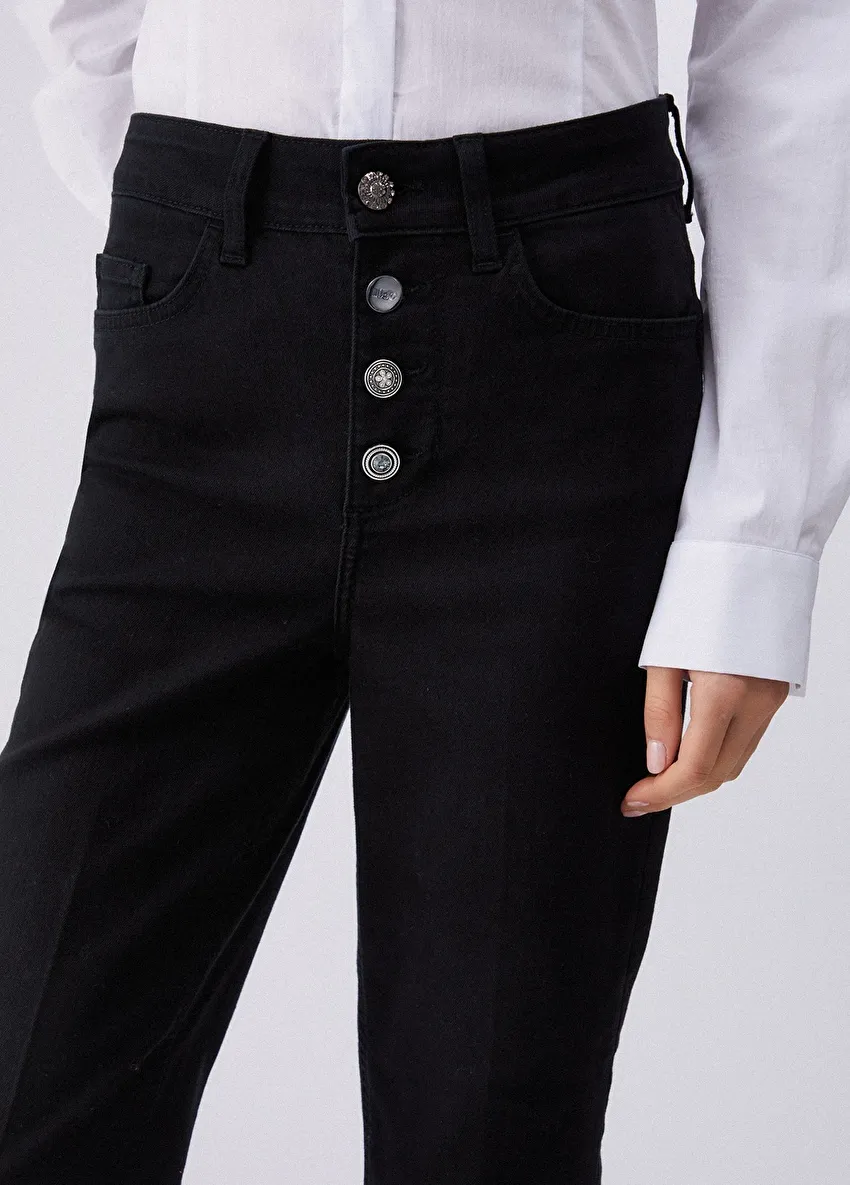Düğmeli Denim Pantolon