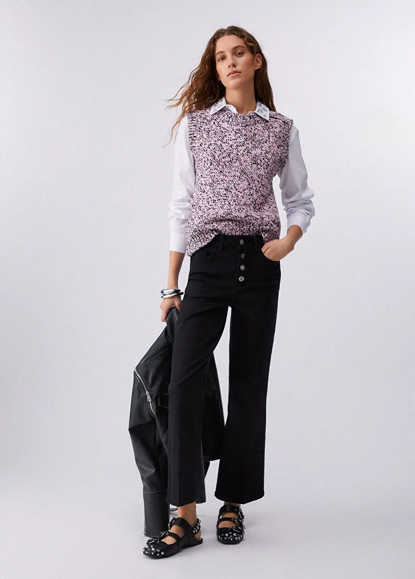 Düğmeli Denim Pantolon