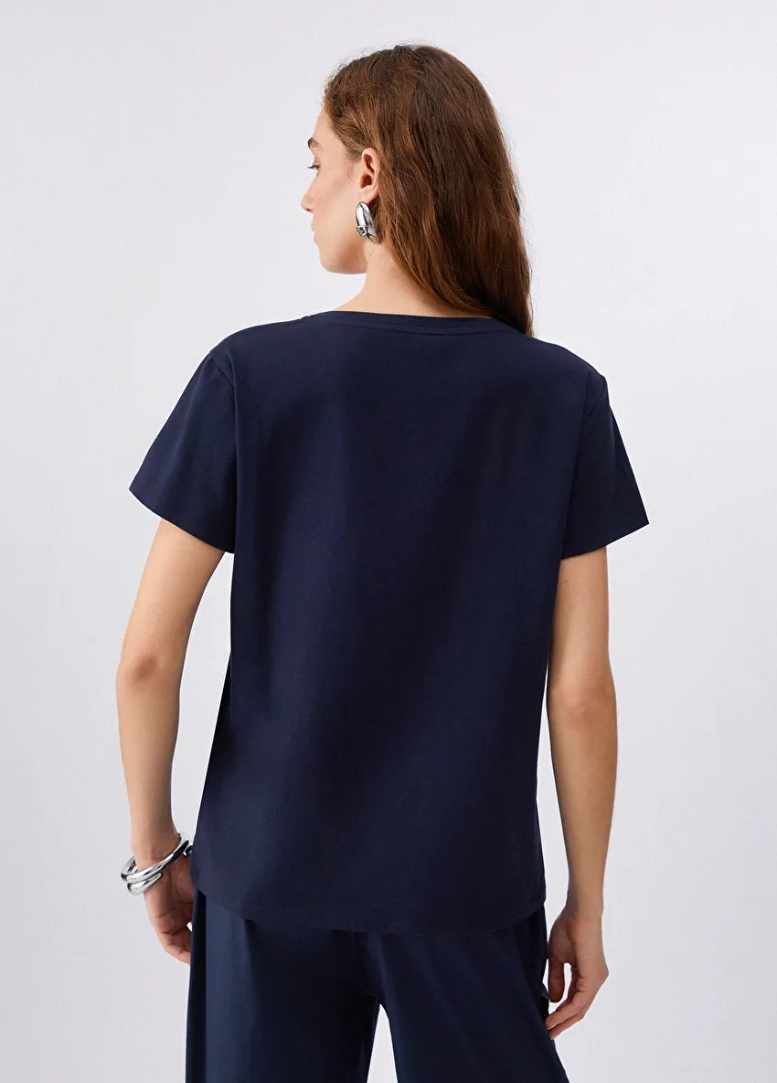 Mavi Kısa Kollu Moda Tişört