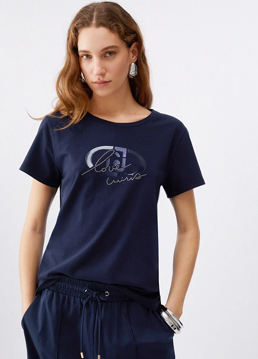 Mavi Kısa Kollu Moda Tişört