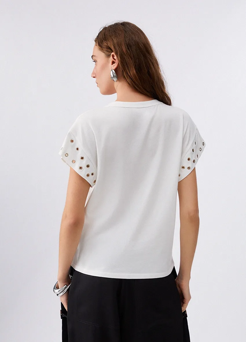 Beyaz Kısa Kollu Moda Tişört
