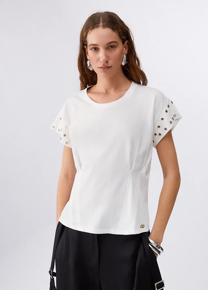 Beyaz Kısa Kollu Moda Tişört